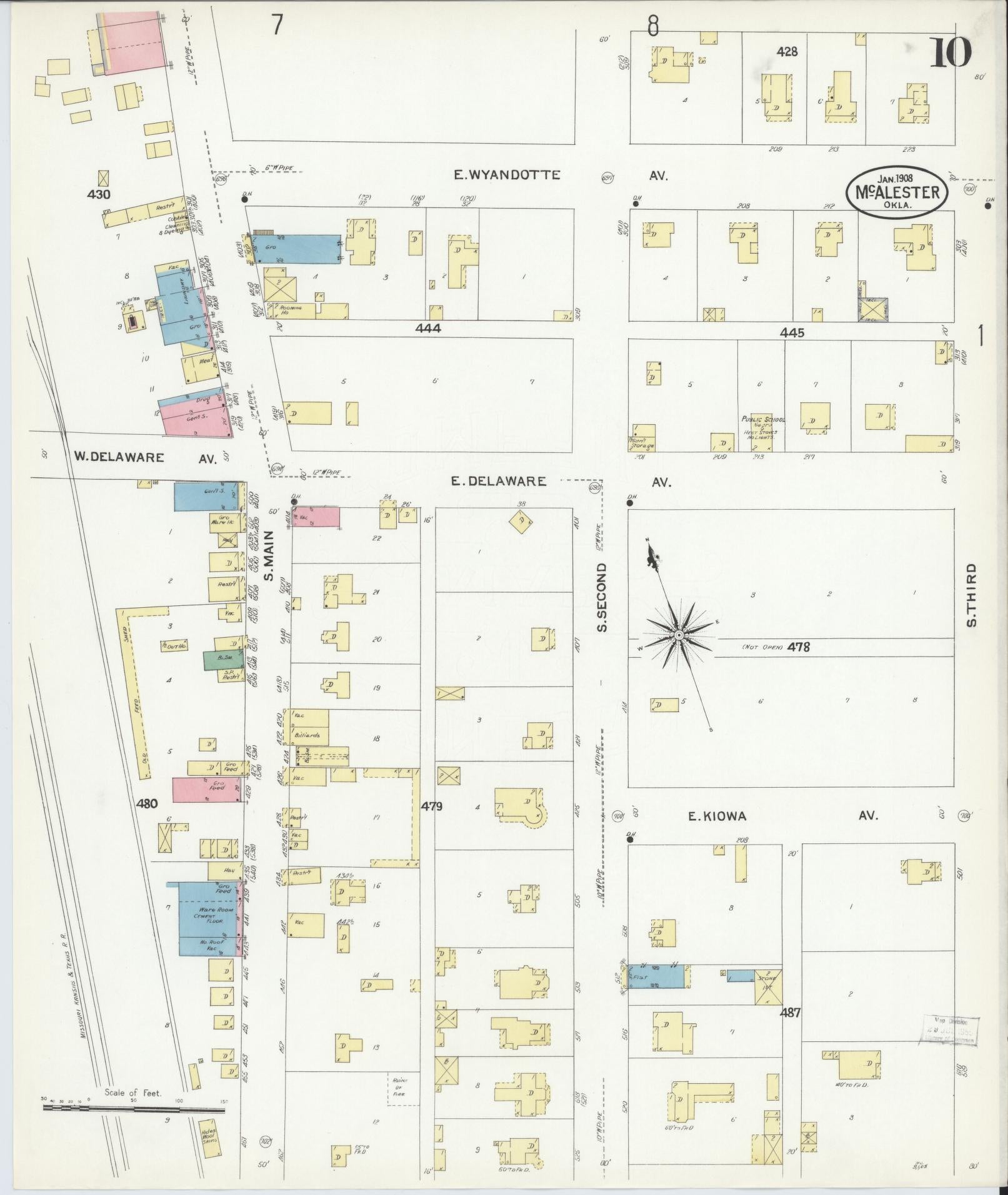 Sanborn Fire Insurance Map from McAlester, Pittsburg County, Oklahoma (1908), Sheet #0010 - Complete Map Set gallery image, historic Sanborn map, vintage wall art, Oklahoma Oklahoma