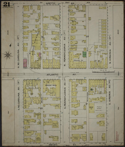 Sanborn Fire Insurance Map from Atlantic City, Atlantic County, New Jersey (1886), Sheet #0021 - Historic Sanborn Fire Insurance Map Print, vintage old map wall art, antique decor, genealogy gift, New Jersey New Jersey map