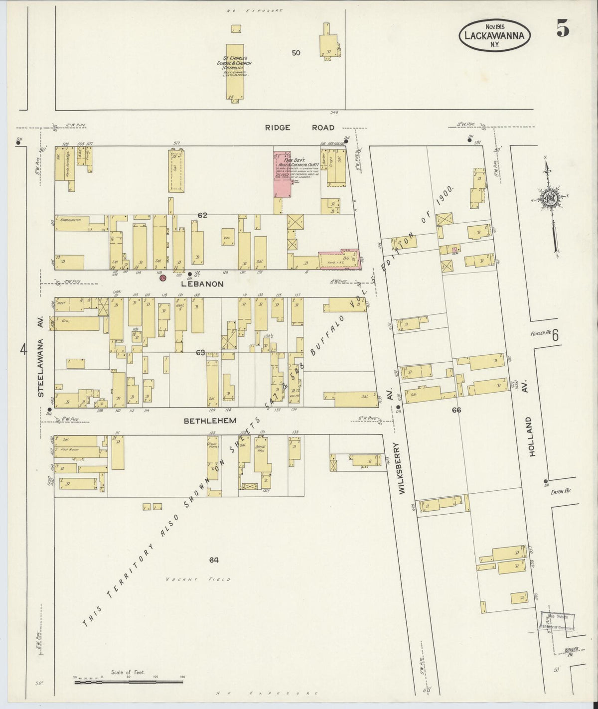 Sanborn Fire Insurance Map from Lackawanna, Erie County, New York (1915), Sheet #0005 - Historic Sanborn Fire Insurance Map Print, vintage old map wall art, antique decor, genealogy gift, New York New York map