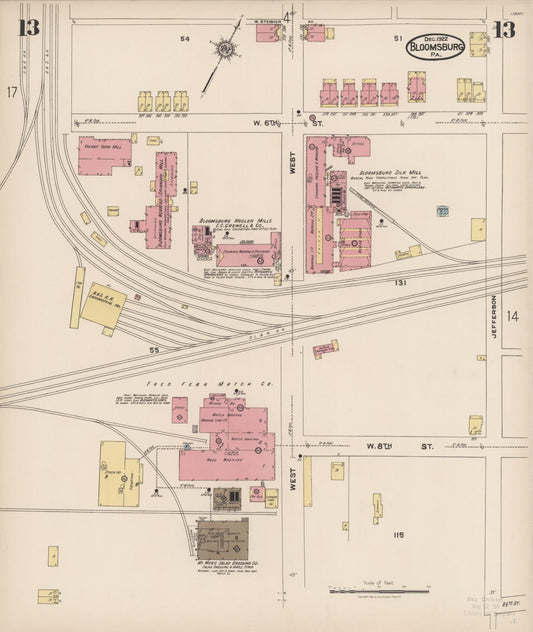 Sanborn Fire Insurance Map from Bloomsburg, Columbia County, Pennsylvania (1922), Sheet #0013 - Historic Sanborn Fire Insurance Map Print, vintage old map wall art, antique decor, genealogy gift, Pennsylvania Pennsylvania map