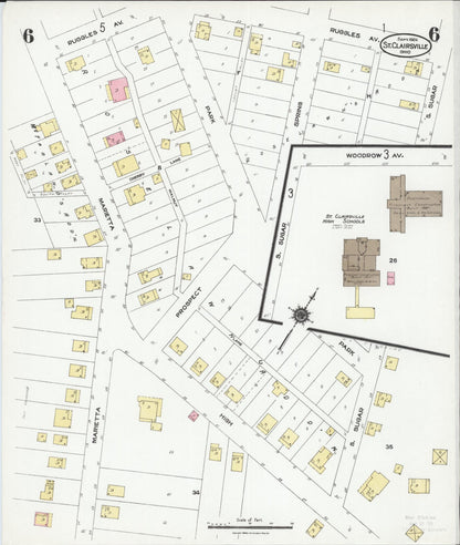 Sanborn Fire Insurance Map from Saint Clairsville, Belmont County, Ohio (1924), Sheet #0006 - Historic Sanborn Fire Insurance Map Print, vintage old map wall art, antique decor, genealogy gift, Ohio Ohio map