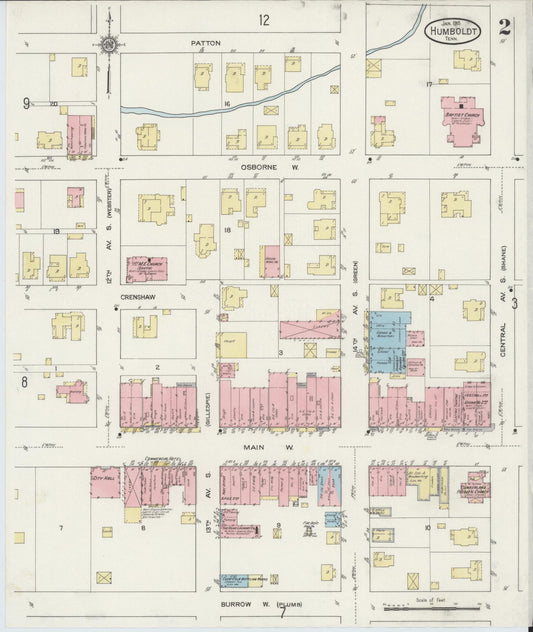 Sanborn Fire Insurance Map from Humboldt, Gibson County, Tennessee (1915), Sheet #0002 - Historic Sanborn Fire Insurance Map Print, vintage old map wall art, antique decor, genealogy gift, Tennessee Tennessee map