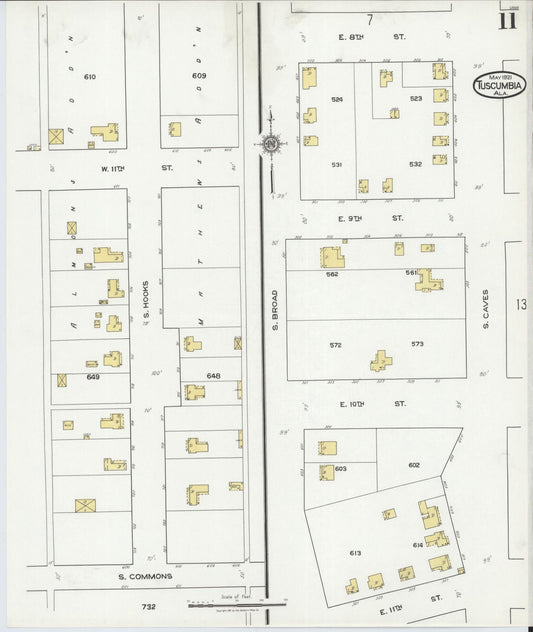 Sanborn Fire Insurance Map from Tuscumbia, Colbert County, Alabama (1921), Sheet #0011 - Historic Sanborn Fire Insurance Map Print, vintage old map wall art, antique decor, genealogy gift, Alabama Alabama map