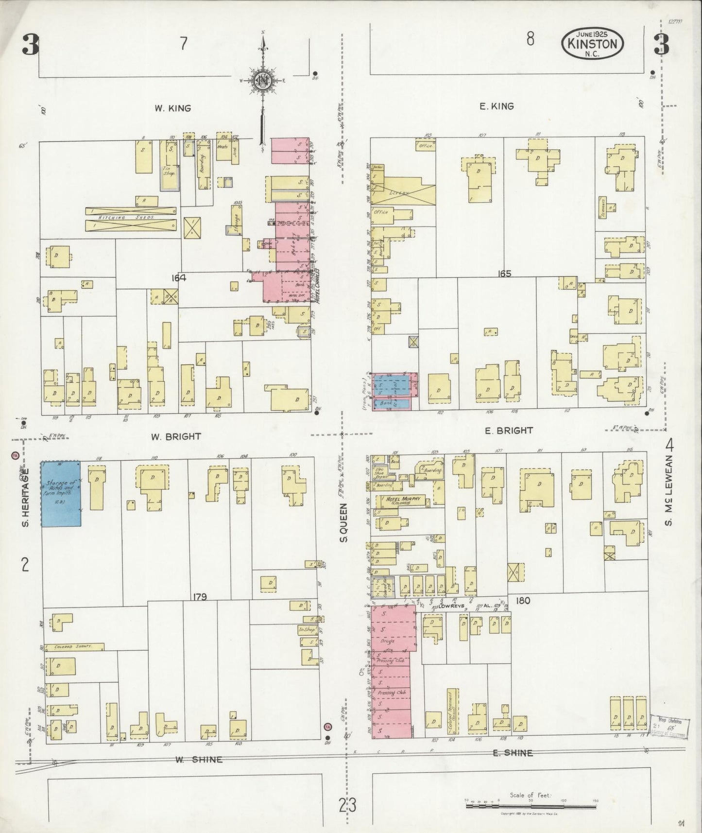 Sanborn Fire Insurance Map from Kinston, Lenoir County, North Carolina (1925), Sheet #0003 - Complete Map Set gallery image, historic Sanborn map, vintage wall art, North Carolina North Carolina