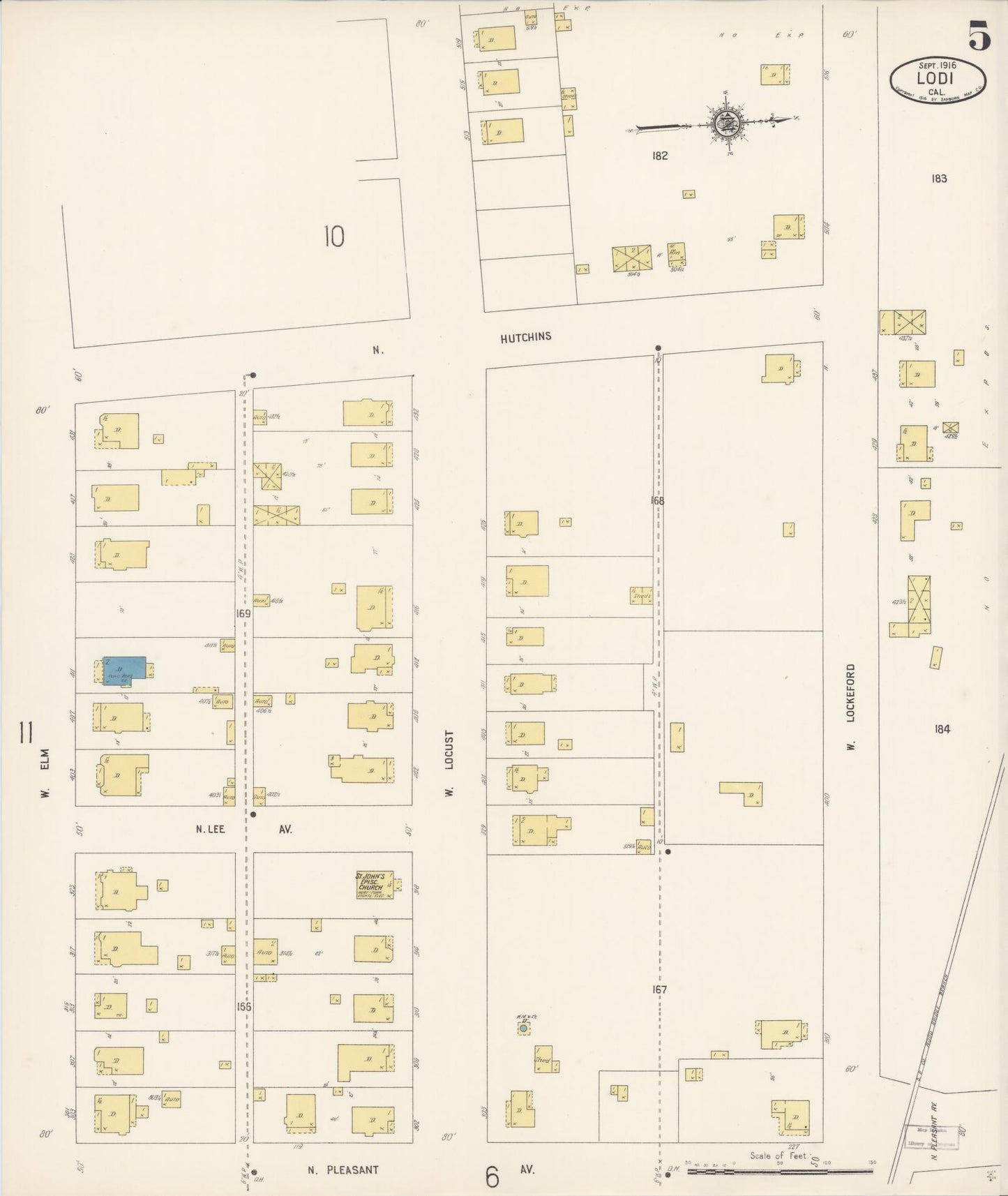 Sanborn Fire Insurance Map from Lodi, San Joaquin County, California (1916), Sheet #0005 - Historic Sanborn Fire Insurance Map Print, vintage old map wall art, antique decor, genealogy gift, California California map