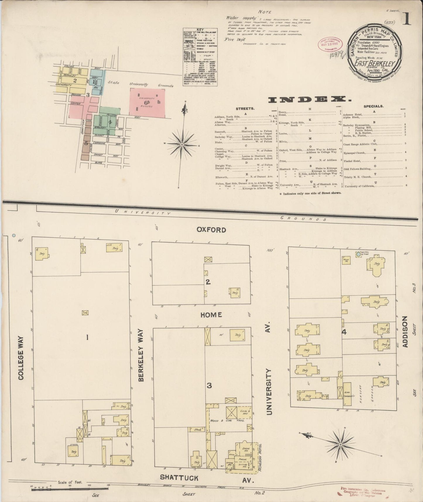 Sanborn Fire Insurance Map from East Berkeley, Alameda County, California (1890), Sheet #0001 - Complete Map Set gallery image, historic Sanborn map, vintage wall art, California California