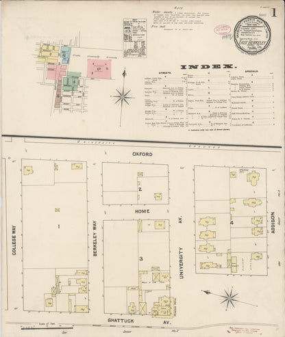 Sanborn Fire Insurance Map from East Berkeley, Alameda County, California (1890), Sheet #0001 - Complete Map Set gallery image, historic Sanborn map, vintage wall art, California California