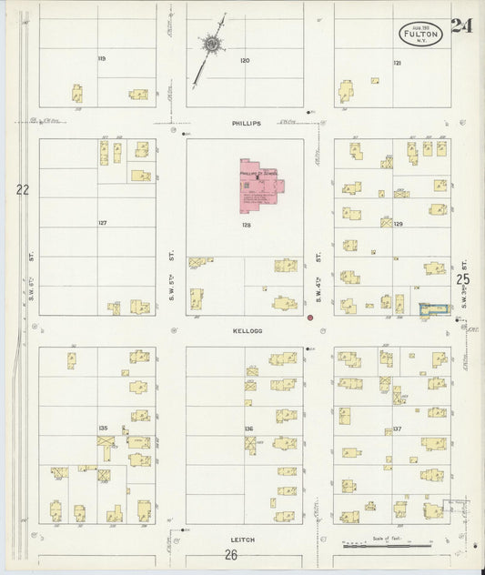 Sanborn Fire Insurance Map from Fulton, Oswego County, New York (1911), Sheet #0024 - Historic Sanborn Fire Insurance Map Print, vintage old map wall art, antique decor, genealogy gift, New York New York map