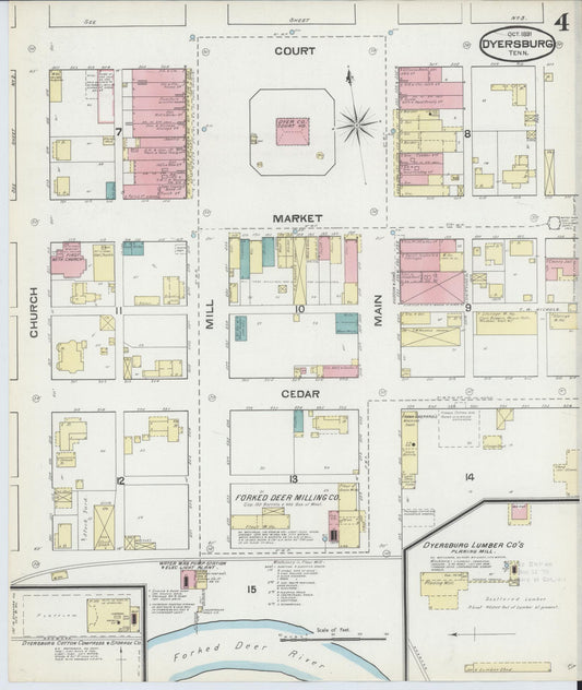 Sanborn Fire Insurance Map from Dyersburg, Dyer County, Tennessee (1891), Sheet #0004 - Historic Sanborn Fire Insurance Map Print, vintage old map wall art, antique decor, genealogy gift, Tennessee Tennessee map