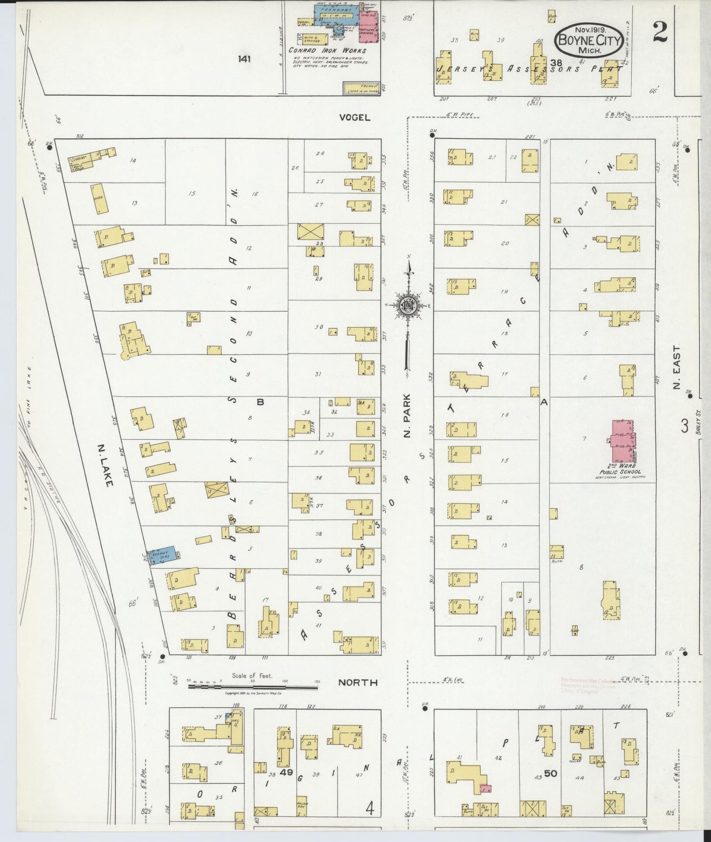 Sanborn Fire Insurance Map from Boyne City, Charlevoix County, Michigan (1919), Sheet #0002 - Complete Map Set gallery image, historic Sanborn map, vintage wall art, Michigan Michigan