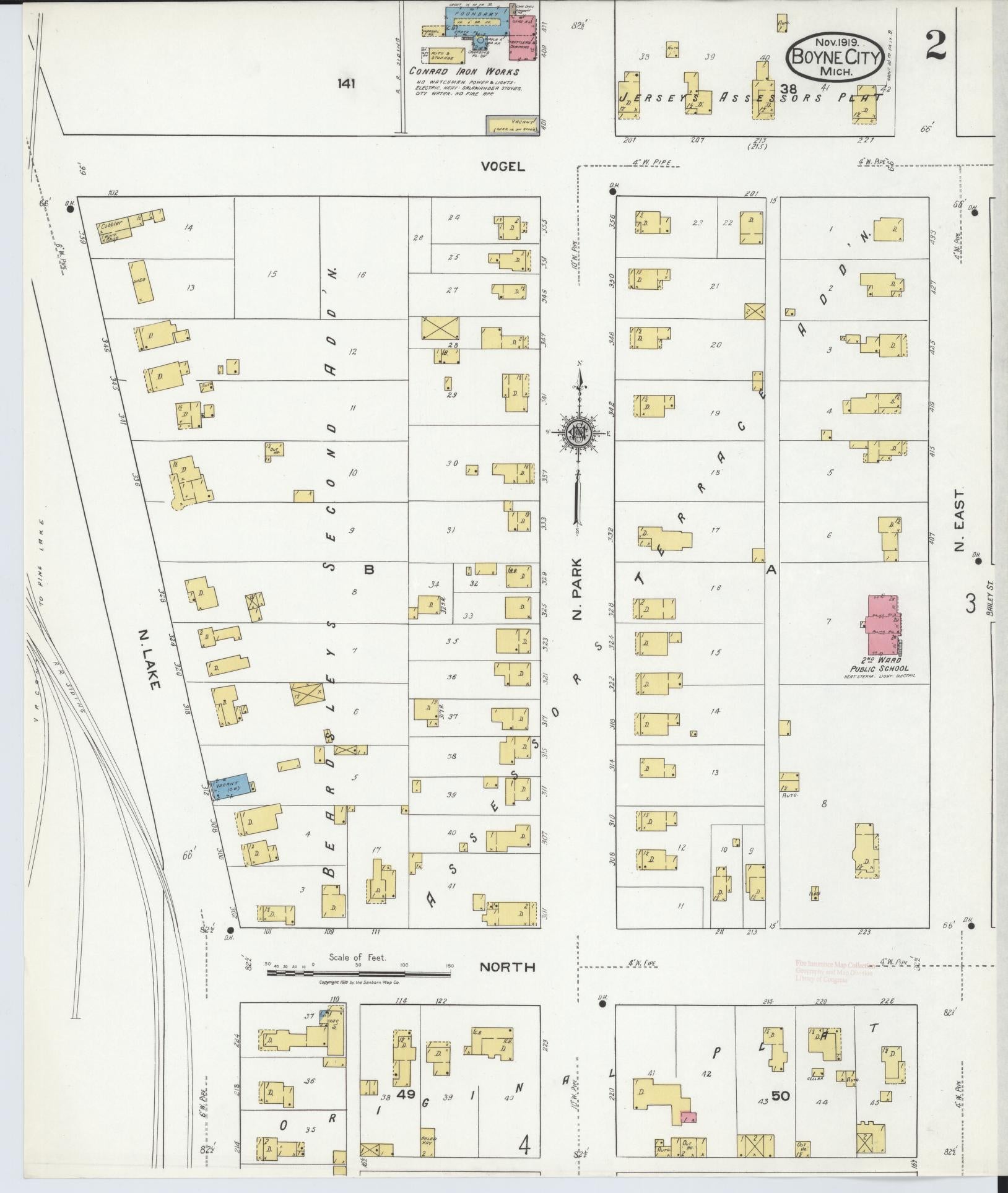Sanborn Fire Insurance Map from Boyne City, Charlevoix County, Michigan (1919), Sheet #0002 - Complete Map Set gallery image, historic Sanborn map, vintage wall art, Michigan Michigan
