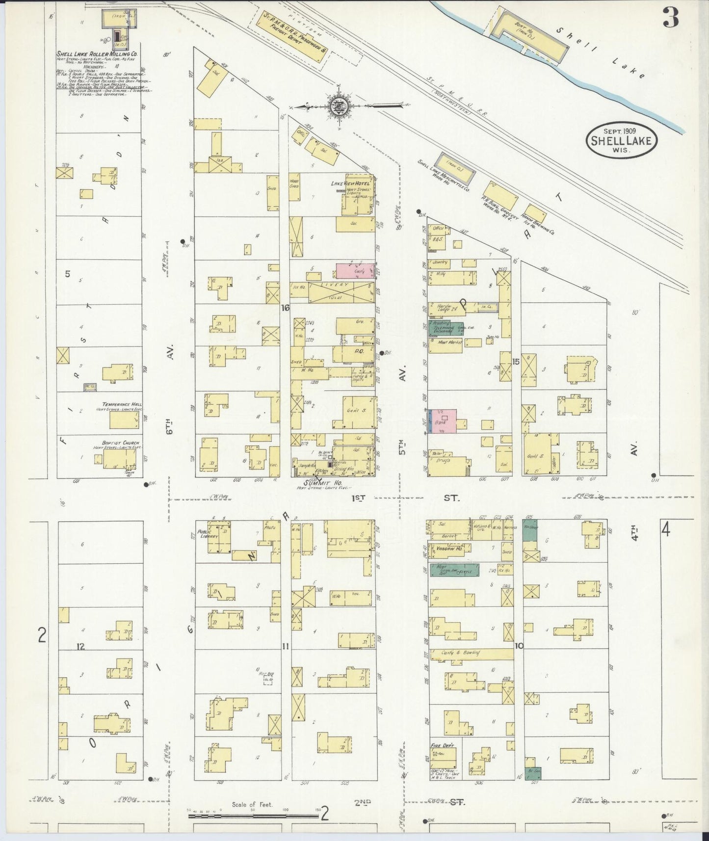 Sanborn Fire Insurance Map from Shell Lake, Washburn County, Wisconsin (1909), Sheet #0003 - Historic Sanborn Fire Insurance Map Print, vintage old map wall art, antique decor, genealogy gift, Wisconsin Wisconsin map