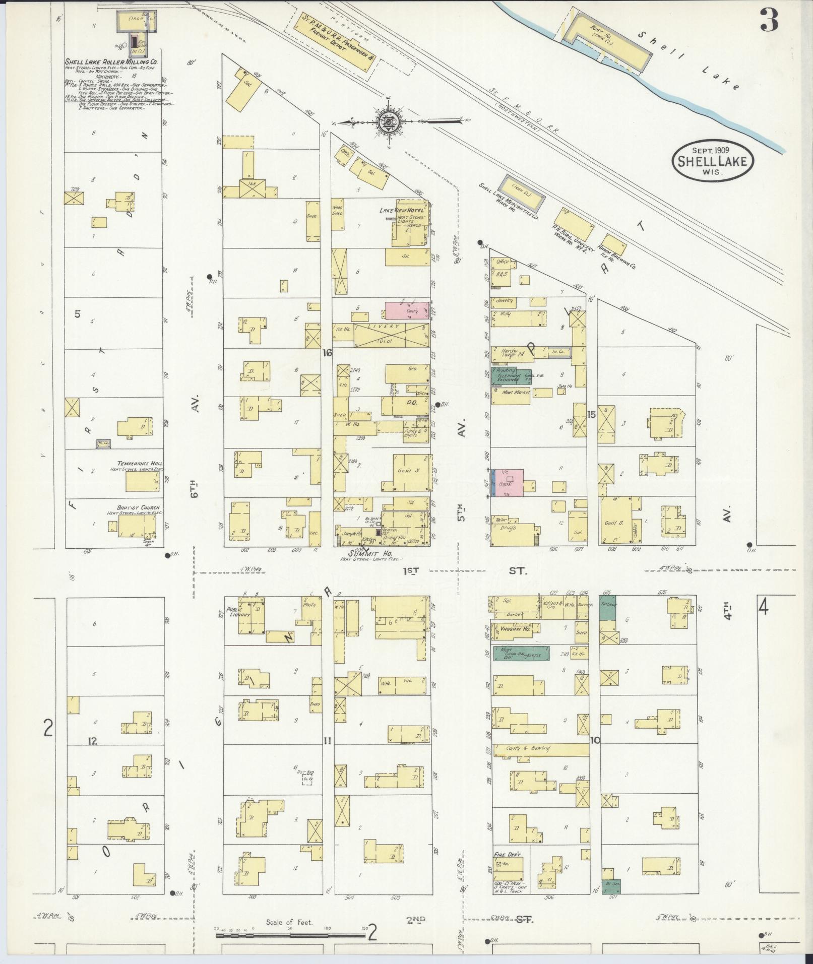 Sanborn Fire Insurance Map from Shell Lake, Washburn County, Wisconsin (1909), Sheet #0003 - Historic Sanborn Fire Insurance Map Print, vintage old map wall art, antique decor, genealogy gift, Wisconsin Wisconsin map