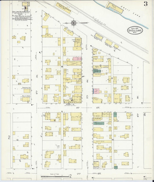 Sanborn Fire Insurance Map from Shell Lake, Washburn County, Wisconsin (1909), Sheet #0003 - Historic Sanborn Fire Insurance Map Print, vintage old map wall art, antique decor, genealogy gift, Wisconsin Wisconsin map