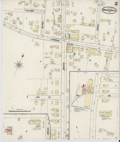 Sanborn Fire Insurance Map from Marlborough, Middlesex County, Massachusetts (1890), Sheet #0002 - Historic Sanborn Fire Insurance Map Print, vintage old map wall art, antique decor, genealogy gift, Massachusetts Massachusetts map