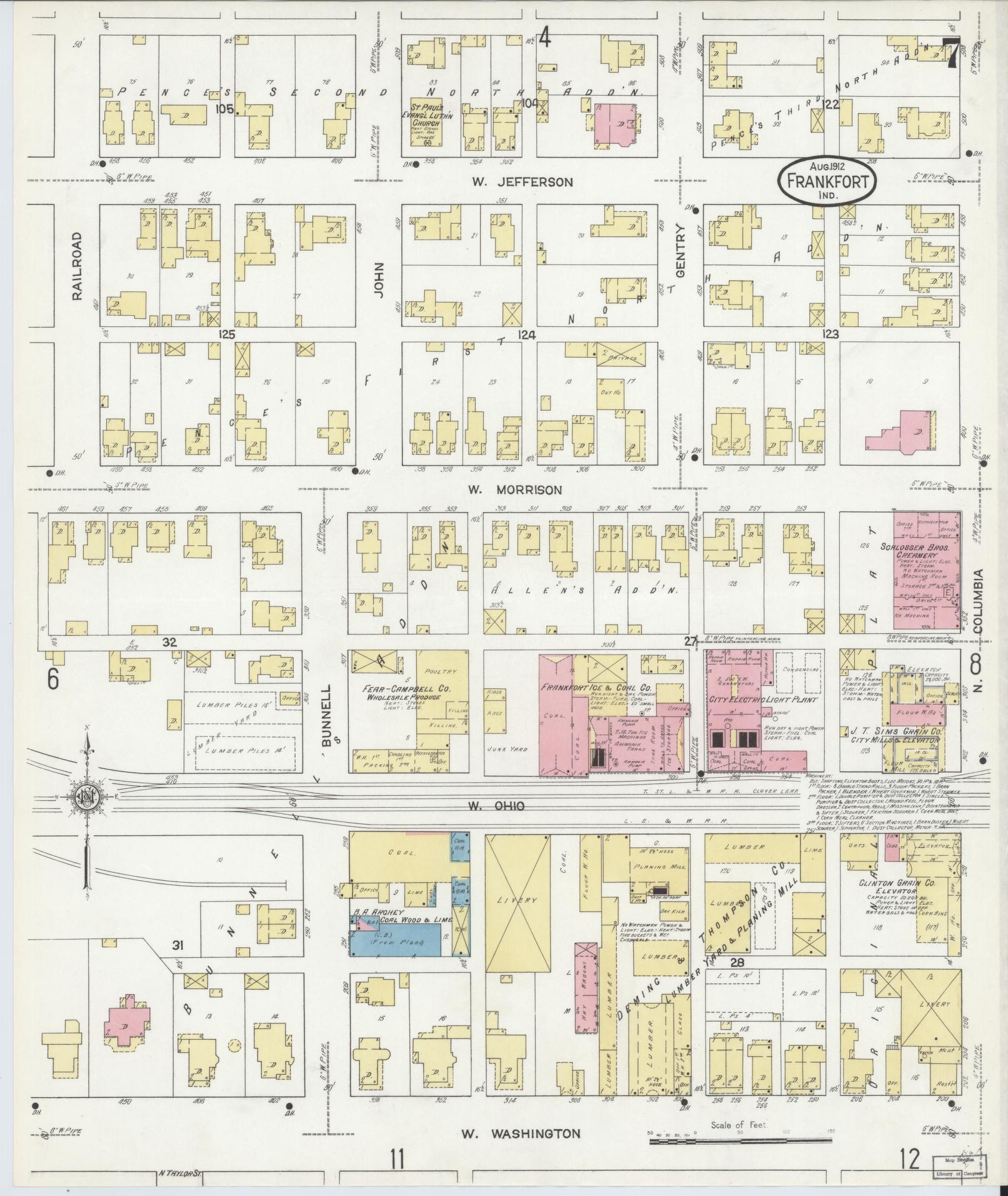 Sanborn Fire Insurance Map from Frankfort, Clinton County, Indiana (1912), Sheet #0007 - Complete Map Set gallery image, historic Sanborn map, vintage wall art, Indiana Indiana