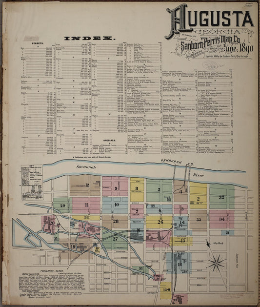 Sanborn Fire Insurance Map from Augusta, Richmond County, Georgia. (1890) – Historic Sanborn Fire Insurance Map Print