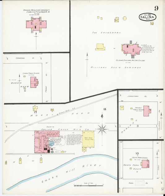 Sanborn Fire Insurance Map from Salina, Saline County, Kansas (1892), Sheet #0009 - Historic Sanborn Fire Insurance Map Print, vintage old map wall art, antique decor, genealogy gift, Kansas Kansas map
