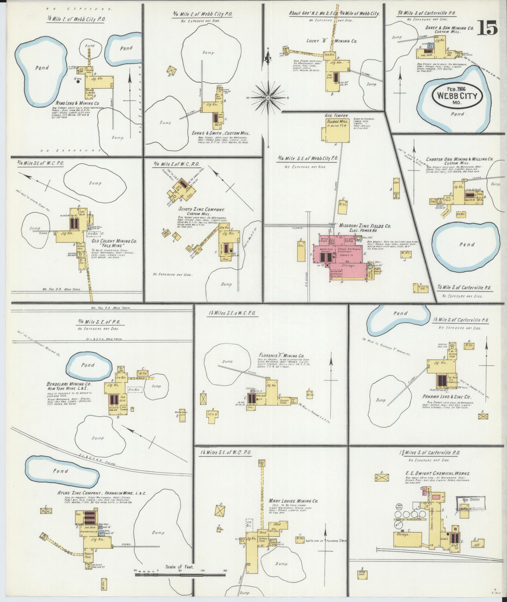 Sanborn Fire Insurance Map from Webb City, Jasper County, Missouri (1906), Sheet #0015 - Complete Map Set gallery image, historic Sanborn map, vintage wall art, Missouri Missouri