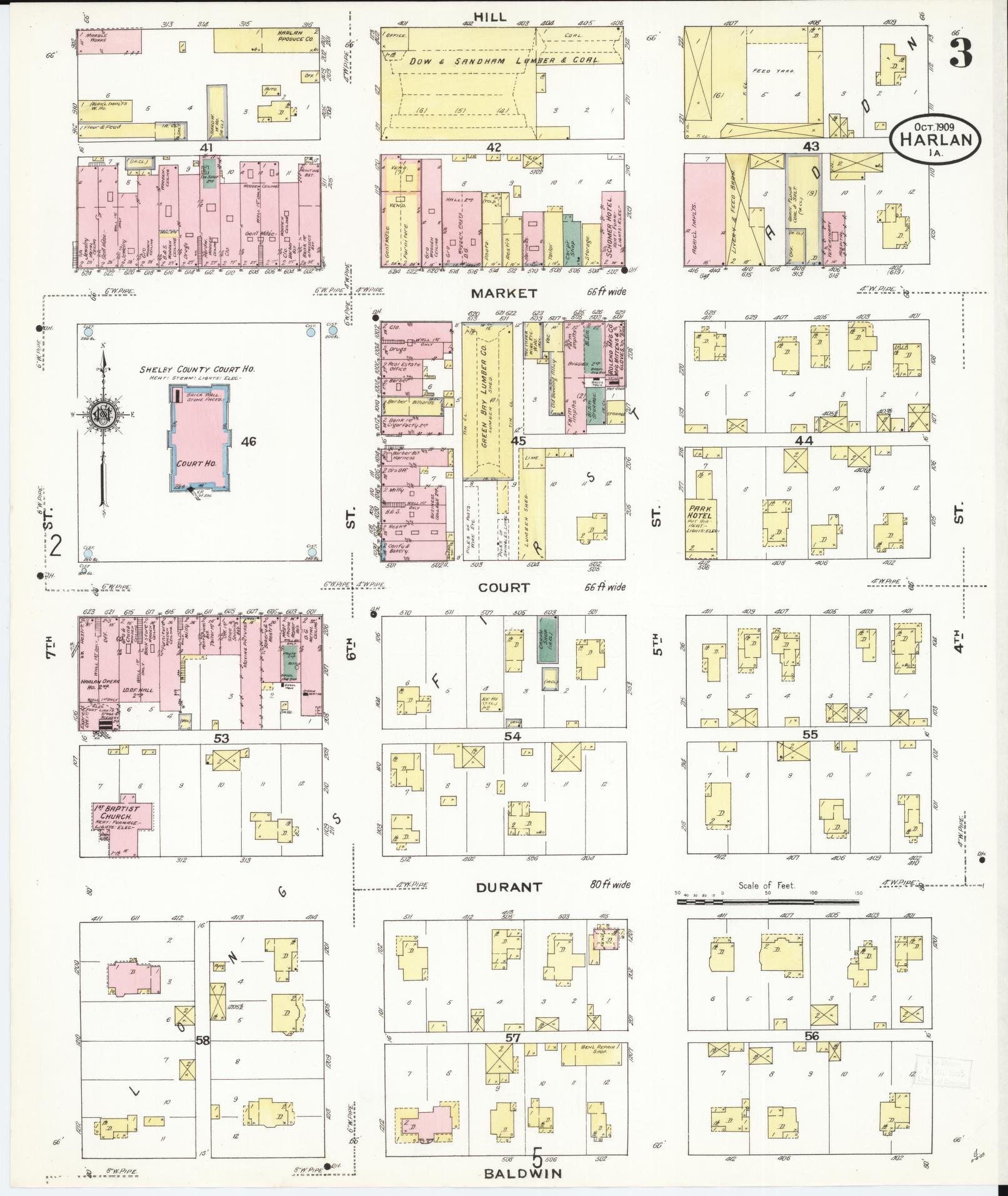 Sanborn Fire Insurance Map from Harlan, Shelby County, Iowa (1909), Sheet #0003 - Historic Sanborn Fire Insurance Map Print, vintage old map wall art