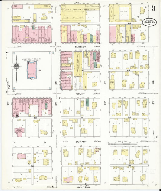 Sanborn Fire Insurance Map from Harlan, Shelby County, Iowa (1909), Sheet #0003 - Historic Sanborn Fire Insurance Map Print, vintage old map wall art