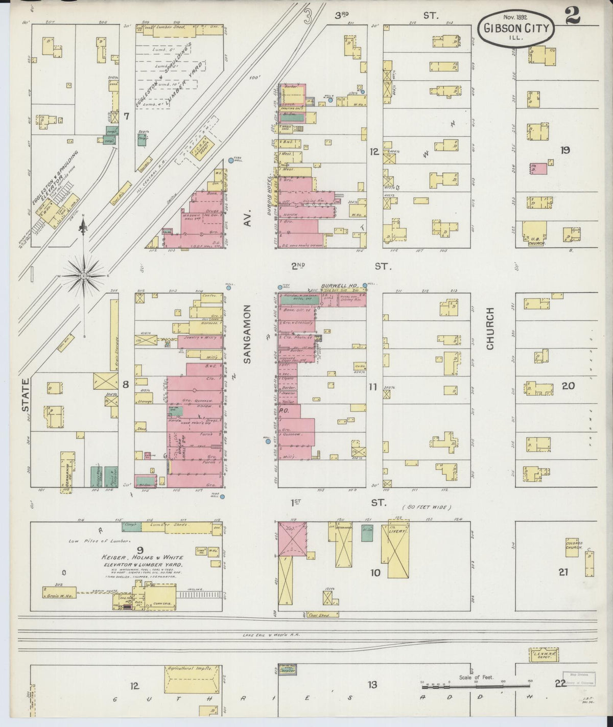 Sanborn Fire Insurance Map from Gibson City, Ford County, Illinois (1892), Sheet #0002 - Historic Sanborn Fire Insurance Map Print, vintage old map wall art, antique decor, genealogy gift, Illinois Illinois map