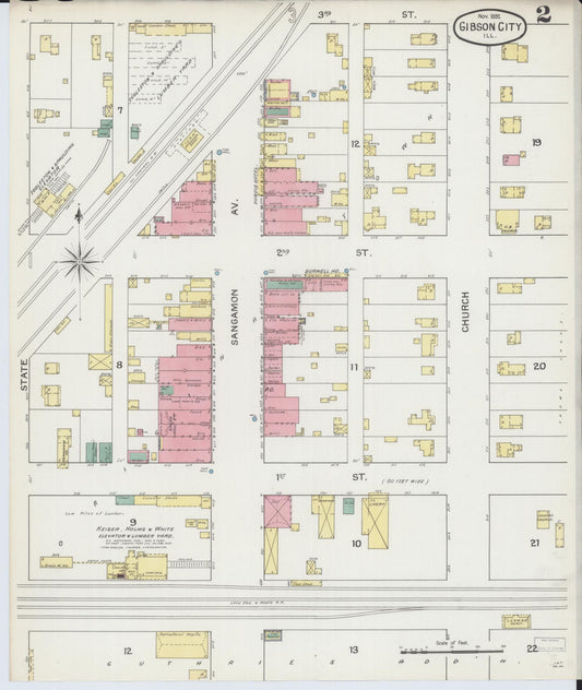 Sanborn Fire Insurance Map from Gibson City, Ford County, Illinois (1892), Sheet #0002 - Historic Sanborn Fire Insurance Map Print, vintage old map wall art, antique decor, genealogy gift, Illinois Illinois map