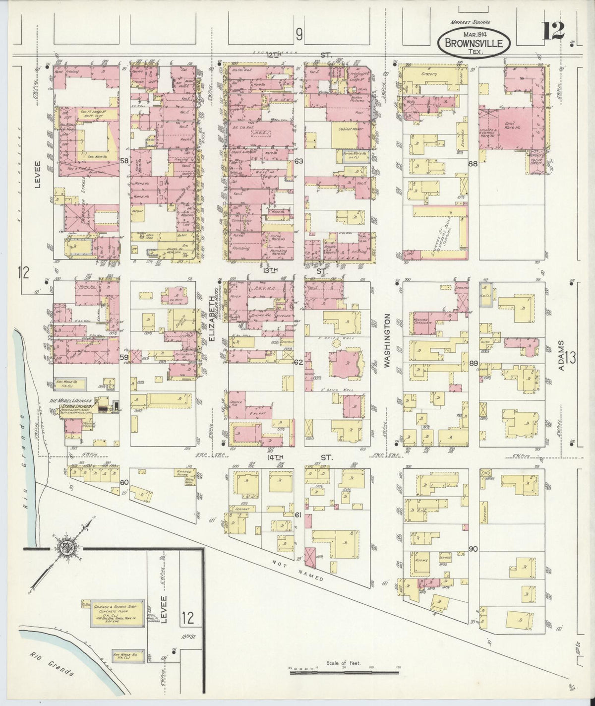 Sanborn Fire Insurance Map from Brownsville, Cameron County, Texas (1914), Sheet #0012 - Complete Map Set gallery image, historic Sanborn map, vintage wall art, Texas Texas