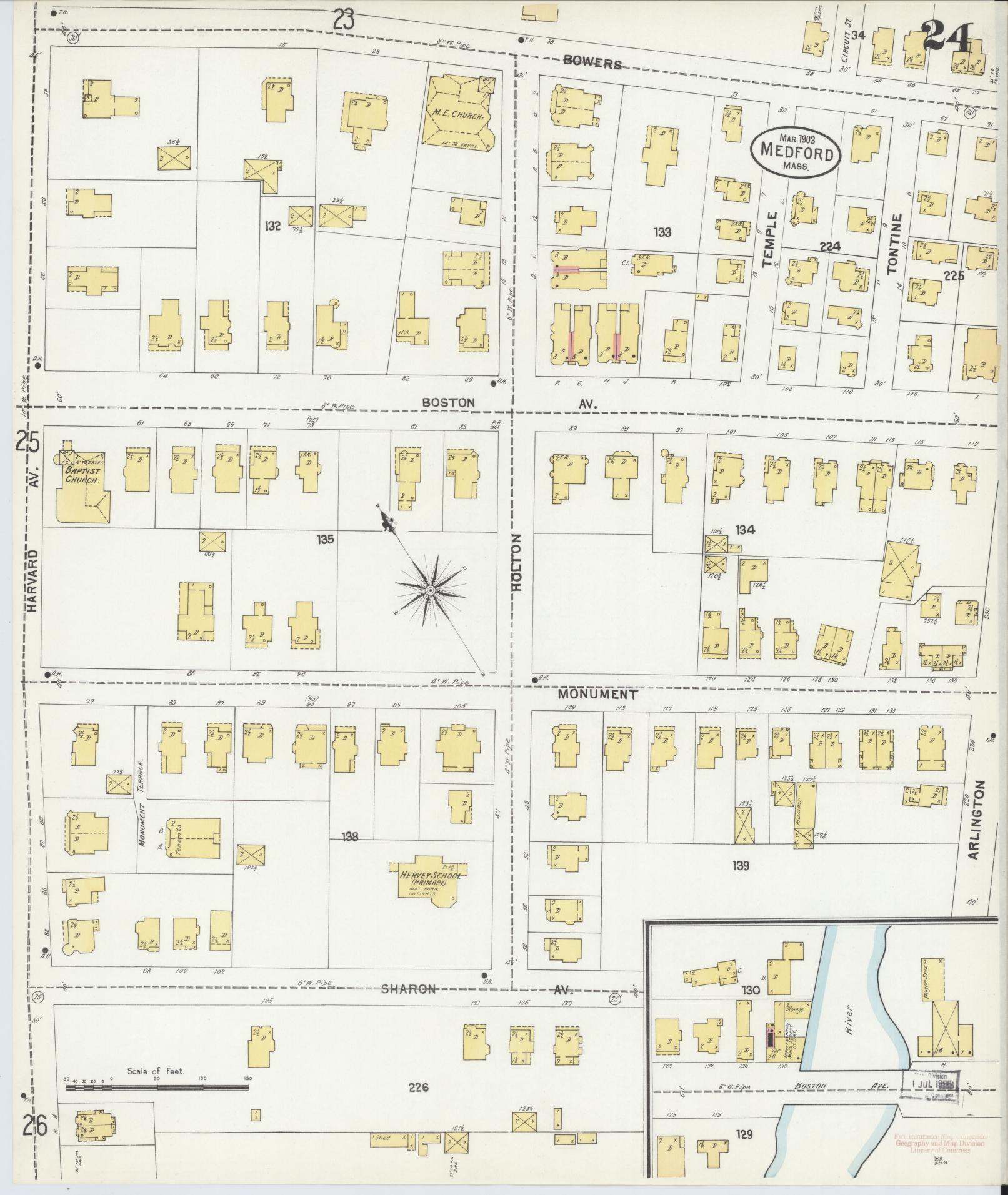 Sanborn Fire Insurance Map from Medford, Middlesex County, Massachusetts (1903), Sheet #0024 - Historic Sanborn Fire Insurance Map Print, vintage old map wall art, antique decor, genealogy gift, Massachusetts Massachusetts map