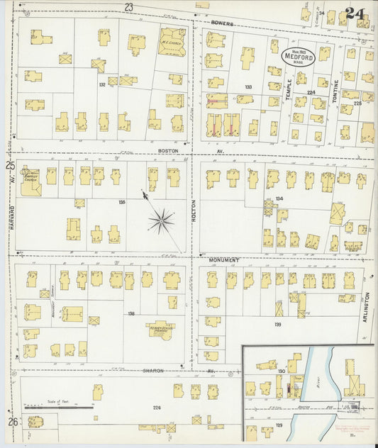 Sanborn Fire Insurance Map from Medford, Middlesex County, Massachusetts (1903), Sheet #0024 - Historic Sanborn Fire Insurance Map Print, vintage old map wall art, antique decor, genealogy gift, Massachusetts Massachusetts map