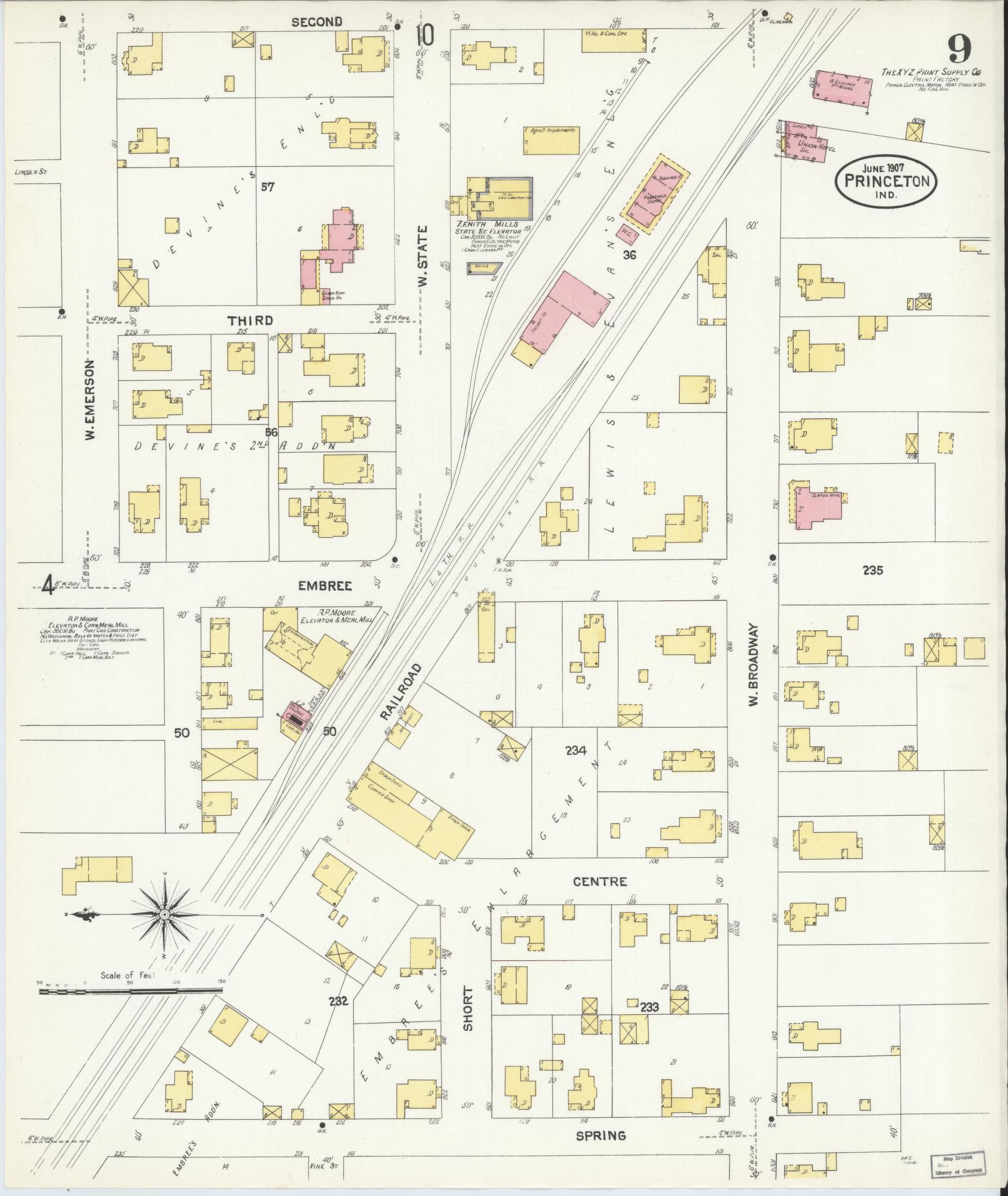 Sanborn Fire Insurance Map from Princeton, Gibson County, Indiana (1907), Sheet #0009 - Complete Map Set gallery image, historic Sanborn map, vintage wall art, Indiana Indiana