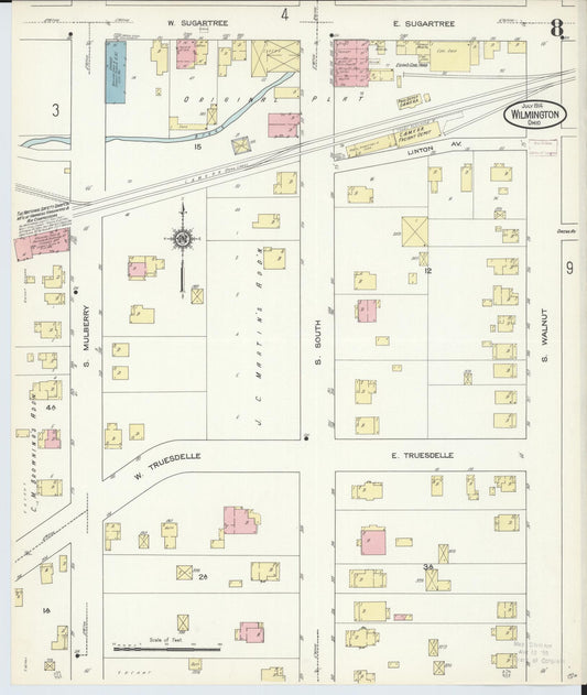 Sanborn Fire Insurance Map from Wilmington, Clinton County, Ohio (1914), Sheet #0008 - Historic Sanborn Fire Insurance Map Print, vintage old map wall art, antique decor, genealogy gift, Ohio Ohio map