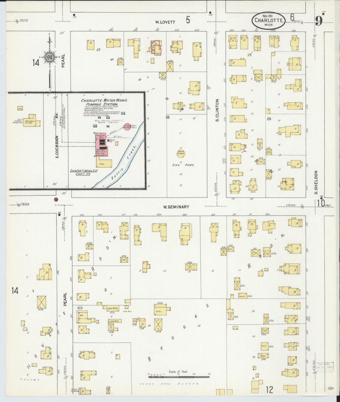Sanborn Fire Insurance Map from Charlotte, Eaton County, Michigan (1911), Sheet #0009 - Complete Map Set gallery image, historic Sanborn map, vintage wall art, Michigan Michigan