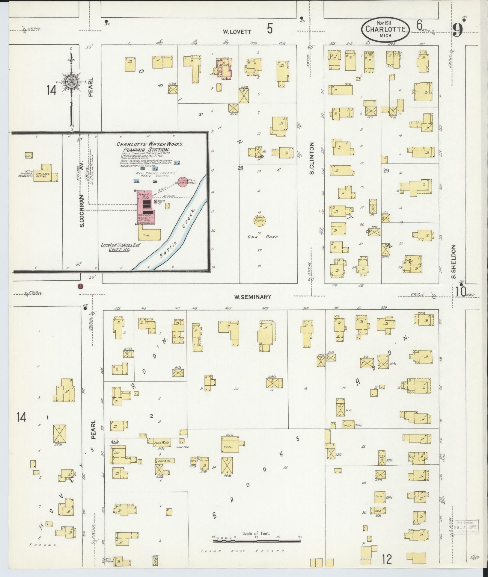 Sanborn Fire Insurance Map from Charlotte, Eaton County, Michigan (1911), Sheet #0009 - Complete Map Set gallery image, historic Sanborn map, vintage wall art, Michigan Michigan