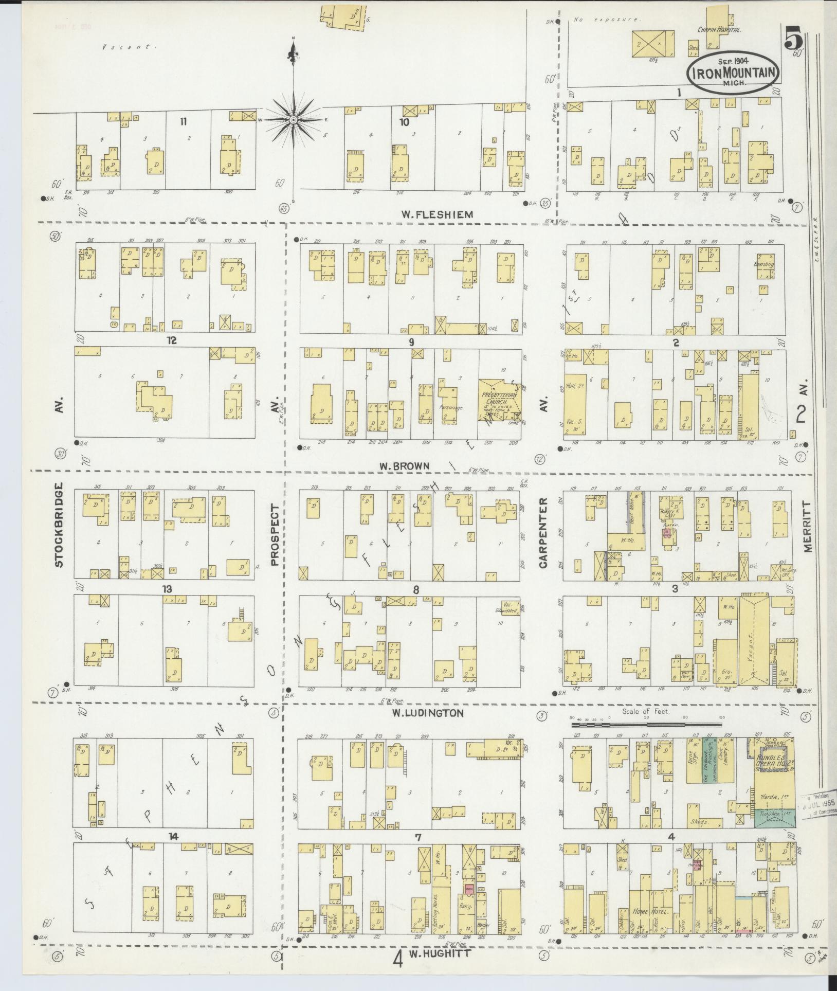 Sanborn Fire Insurance Map from Iron Mountain, Dickinson County, Michigan (1904), Sheet #0005 - Complete Map Set gallery image, historic Sanborn map, vintage wall art, Michigan Michigan