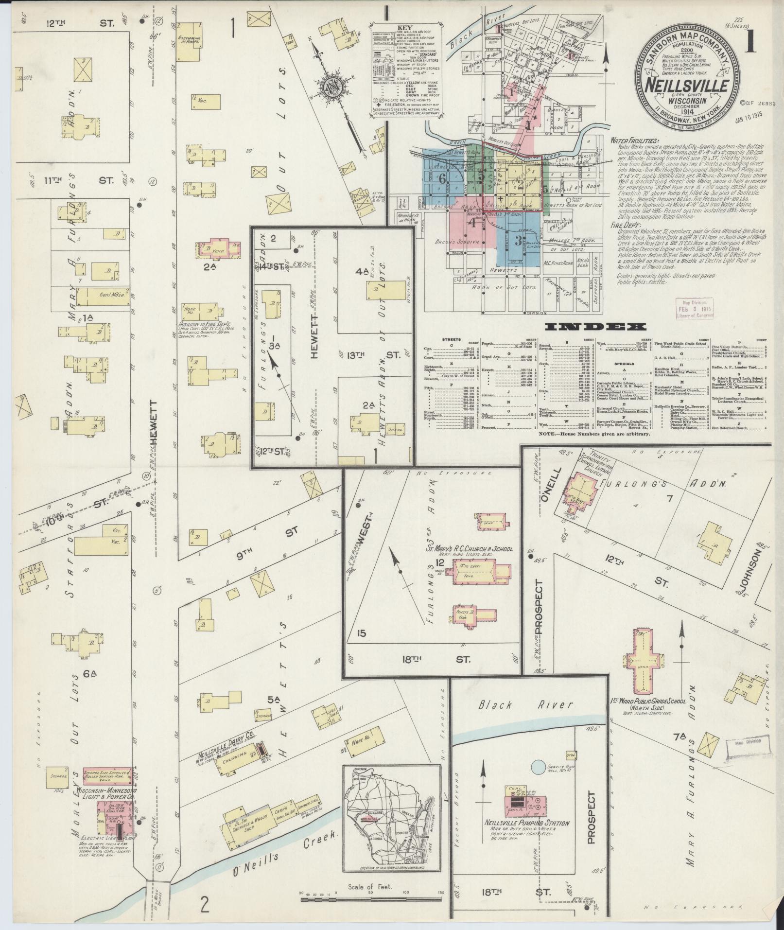 Sanborn Fire Insurance Map from Neillsville, Clark County, Wisconsin (1914), Sheet #0001 - Historic Sanborn Fire Insurance Map Print, vintage old map wall art, antique decor, genealogy gift, Wisconsin Wisconsin map