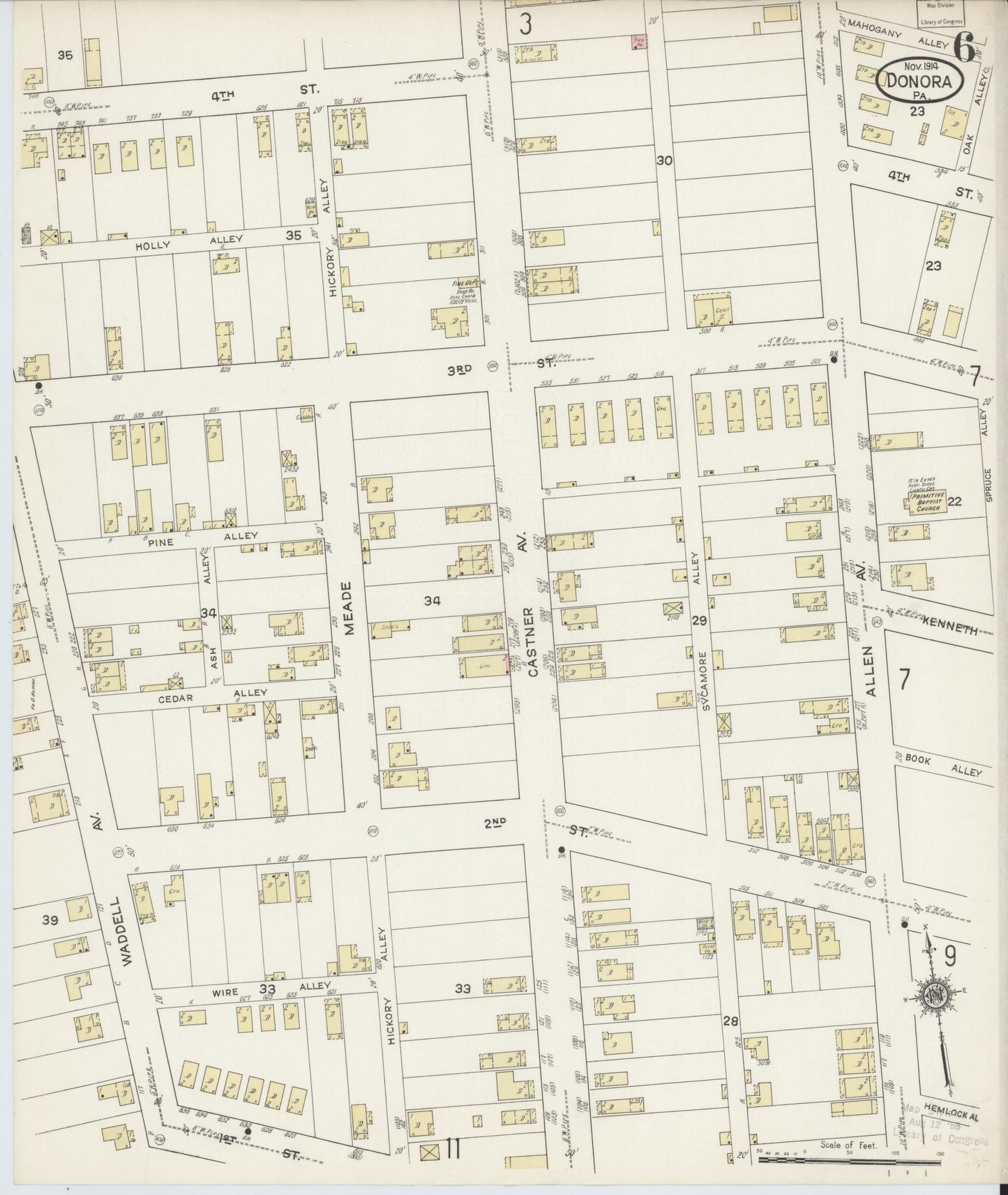 Sanborn Fire Insurance Map from Donora, Washington County, Pennsylvania (1914), Sheet #0006 - Historic Sanborn Fire Insurance Map Print, vintage old map wall art, antique decor, genealogy gift, Pennsylvania Pennsylvania map