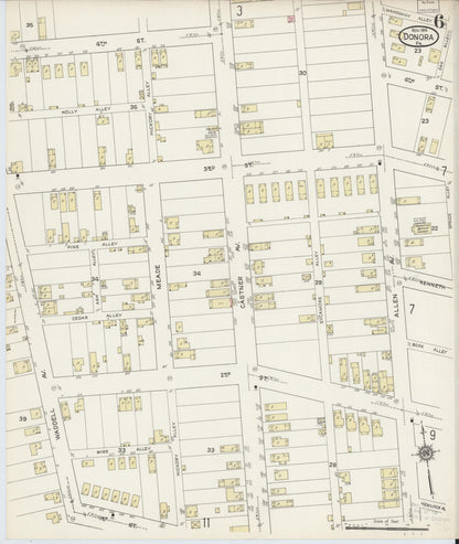 Sanborn Fire Insurance Map from Donora, Washington County, Pennsylvania (1914), Sheet #0006 - Historic Sanborn Fire Insurance Map Print, vintage old map wall art, antique decor, genealogy gift, Pennsylvania Pennsylvania map