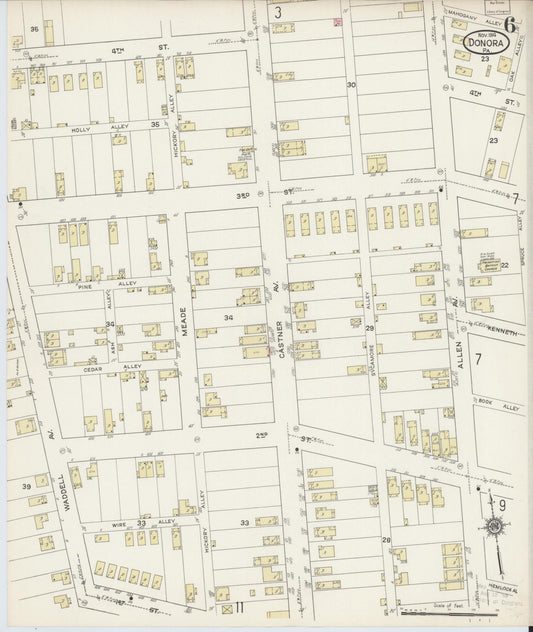Sanborn Fire Insurance Map from Donora, Washington County, Pennsylvania (1914), Sheet #0006 - Historic Sanborn Fire Insurance Map Print, vintage old map wall art, antique decor, genealogy gift, Pennsylvania Pennsylvania map