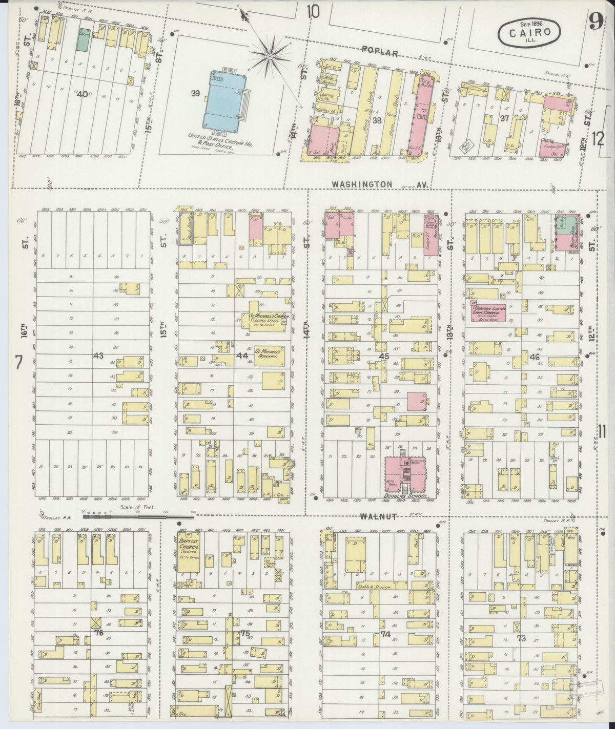 Sanborn Fire Insurance Map from Cairo, Alexander County, Illinois (1896), Sheet #0009 - Complete Map Set gallery image, historic Sanborn map, vintage wall art, Illinois Illinois