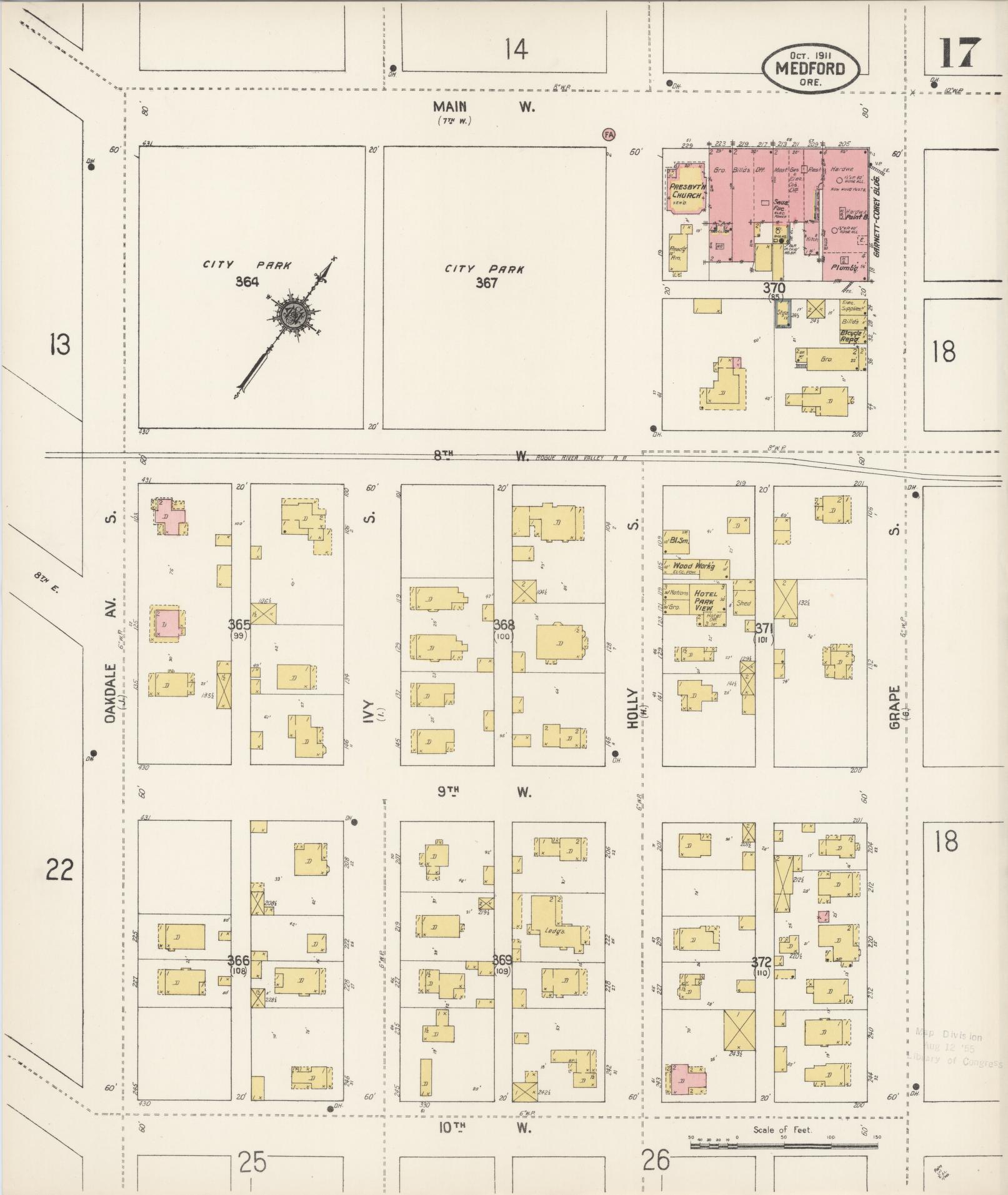 Sanborn Fire Insurance Map from Medford, Jackson County, Oregon (1911), Sheet #0017 - Historic Sanborn Fire Insurance Map Print, vintage old map wall art, antique decor, genealogy gift, Oregon Oregon map