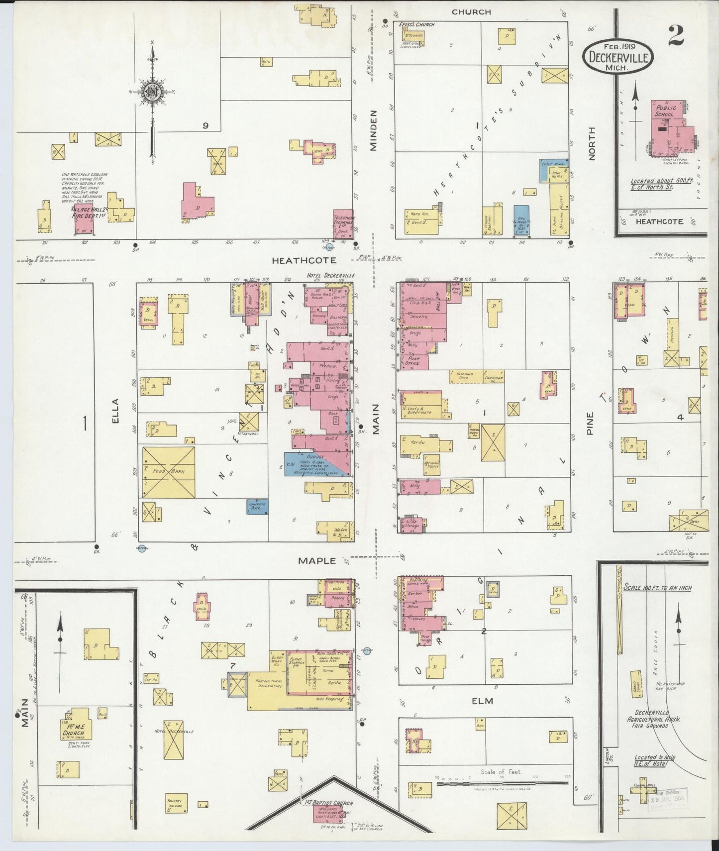 Sanborn Fire Insurance Map from Deckerville, Sanilac County, Michigan (1919), Sheet #0002 - Complete Map Set gallery image, historic Sanborn map, vintage wall art, Michigan Michigan