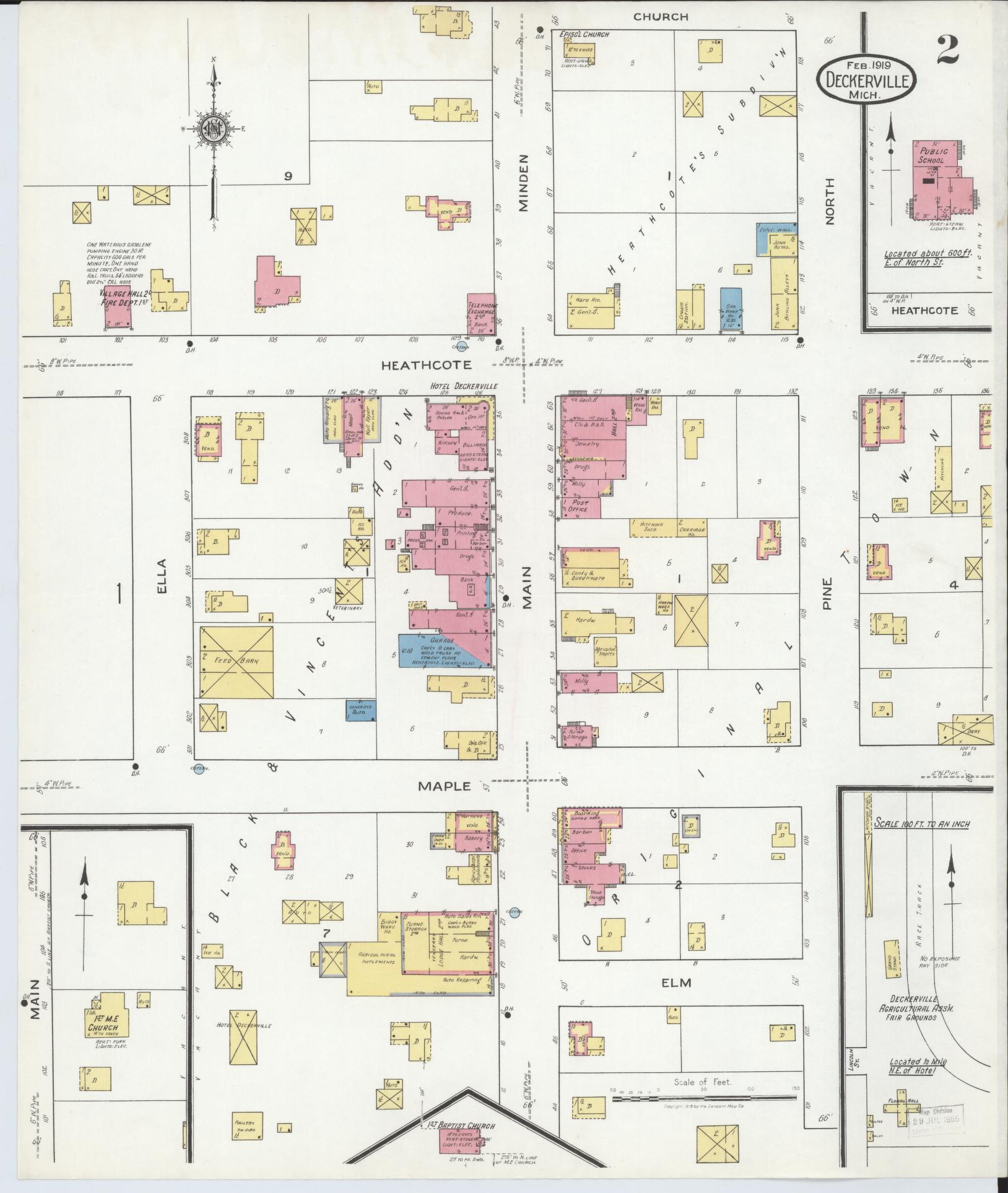 Sanborn Fire Insurance Map from Deckerville, Sanilac County, Michigan (1919), Sheet #0002 - Complete Map Set gallery image, historic Sanborn map, vintage wall art, Michigan Michigan