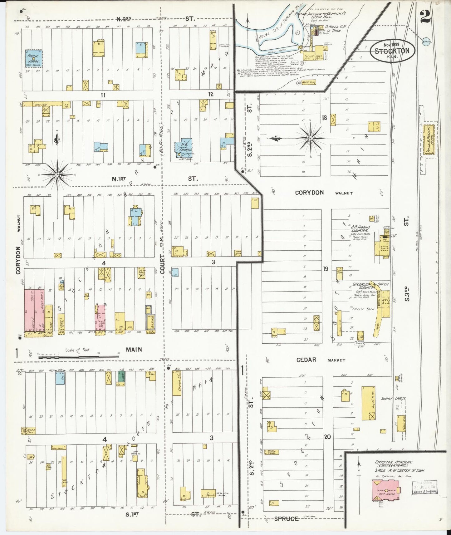 Sanborn Fire Insurance Map from Stockton, Rooks County, Kansas (1899), Sheet #0002 - Complete Map Set gallery image, historic Sanborn map, vintage wall art, Kansas Kansas