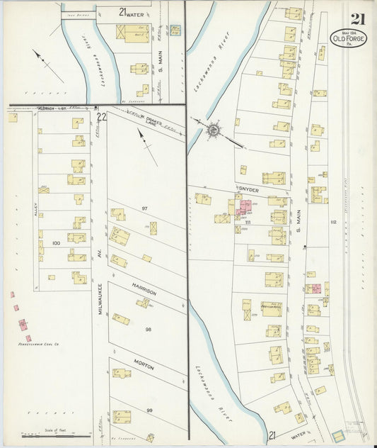 Sanborn Fire Insurance Map from Old Forge, Lackawanna County, Pennsylvania (1914), Sheet #0021 - Historic Sanborn Fire Insurance Map Print, vintage old map wall art, antique decor, genealogy gift, Pennsylvania Pennsylvania map