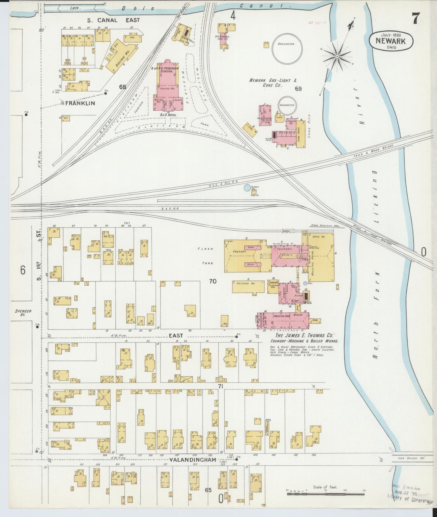 Sanborn Fire Insurance Map from Newark, Licking County, Ohio (1899), Sheet #0007 - Complete Map Set gallery image, historic Sanborn map, vintage wall art, Ohio Ohio