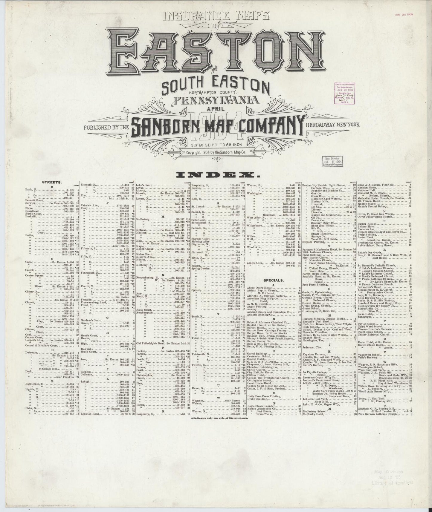Sanborn Fire Insurance Map from Easton, Northampton County, Pennsylvania. (1904) – Historic Sanborn Fire Insurance Map Print