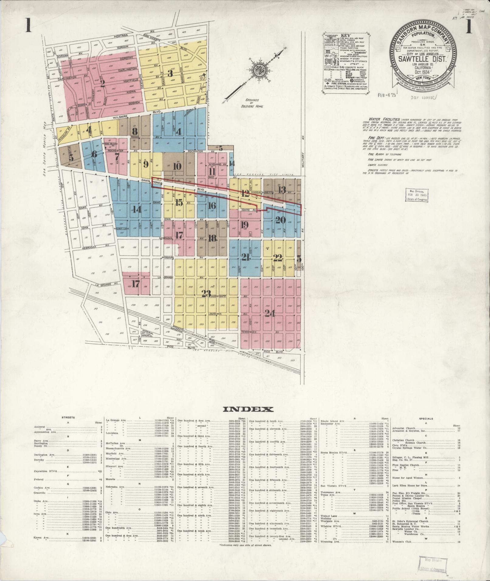 Sanborn Fire Insurance Map from Sawtelle, Los Angeles County, California (1924), Sheet #0001 - Complete Map Set gallery image, historic Sanborn map, vintage wall art, California California