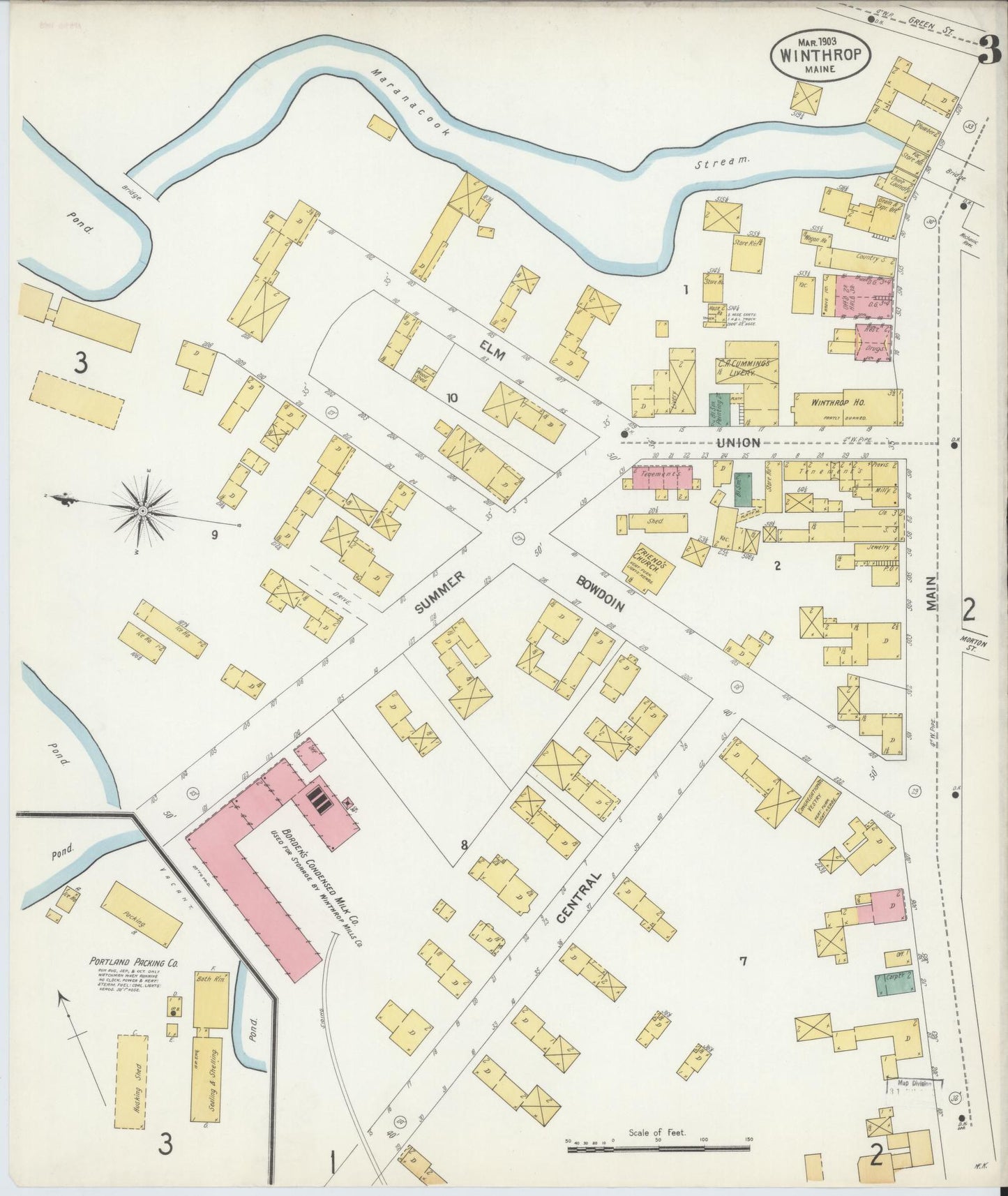 Sanborn Fire Insurance Map from Winthrop, Kennebec County, Maine (1903), Sheet #0003 - Historic Sanborn Fire Insurance Map Print, vintage old map wall art, antique decor, genealogy gift, Maine Maine map