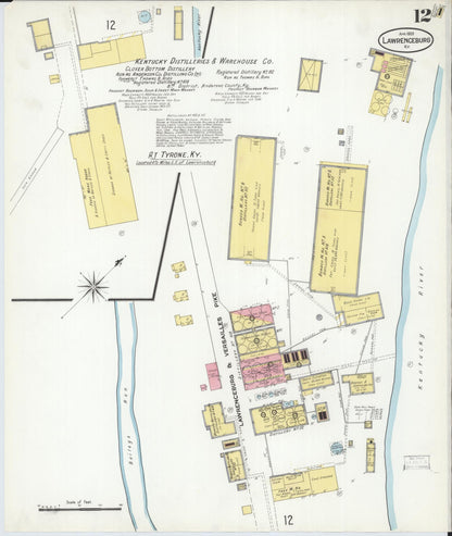 Sanborn Fire Insurance Map from Lawrenceburg, Anderson County, Kentucky (1909), Sheet #0012 - Complete Map Set gallery image, historic Sanborn map, vintage wall art, Kentucky Kentucky